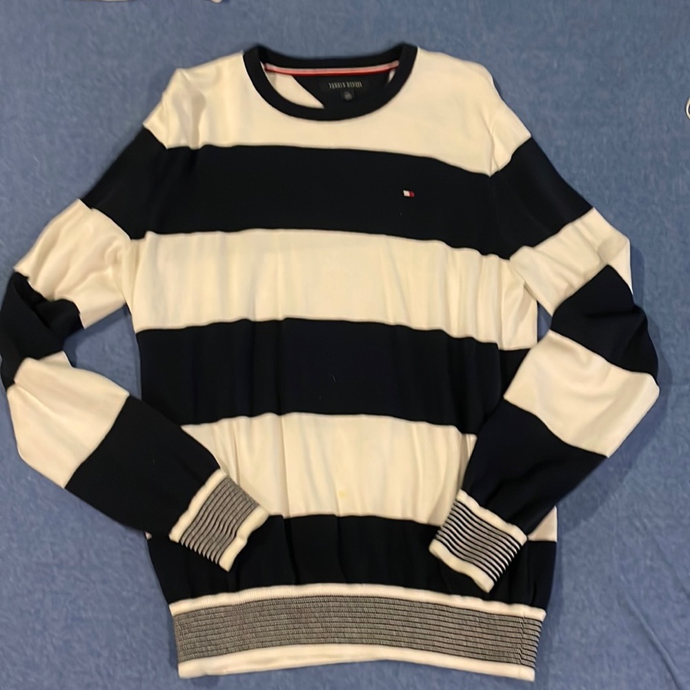 Tommy Hilfiger navy blue & white stripped crewneck sweater